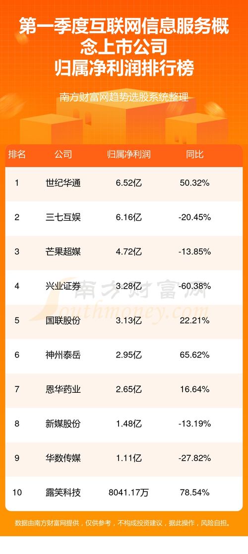 互聯(lián)網(wǎng)信息服務(wù)概念上市公司排名前10強(qiáng) 2024年第一季度凈利潤(rùn)榜單解析